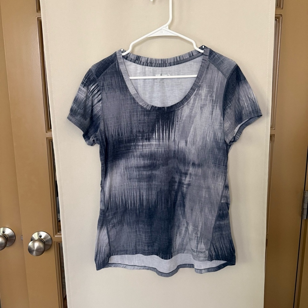 Marmot Womens Large Grey White Scoop Neck Short Sleeve T-Shirt‎